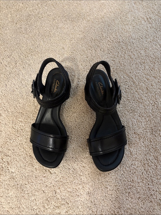 Clarks Shoes - Clarks Black Leather Slingback Sandals with Buckle